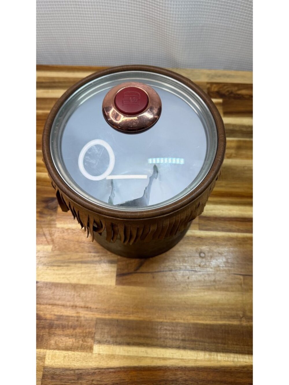 RARE!!  Vintage Western-Style Faux Leather Ice Bucket with Suede Fringe - Picture 5 of 14